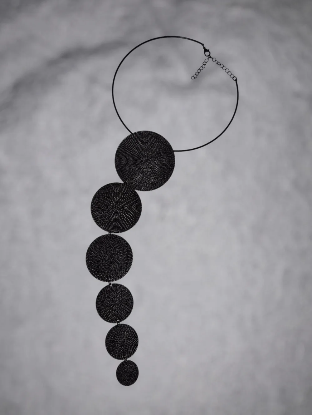 Modern Disc Statement Necklace ▪︎ 6 Tier ▪︎ Onyx ▪︎ Long Drop 14.5" - Picture 4 of 16